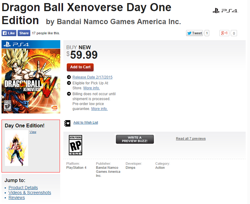  Dragon Ball Xenoverse 2 - PlayStation 4 Day One Edition :  Bandai Namco Games Amer: Video Games