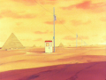 A desert with pyramids and a phone booth from Dragon Ball Episode 57.