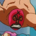 An unknown fighter knocked out of bounds by Trunks. His mask resembles a Battle Ball player, but minus the rest of the uniform.