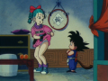 The back wall of Gohan's home showing his table and dresser.