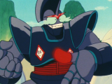 After Oolong dips his thumb in the hot soup, the kanji on his armor changes to 熱 (netsu), meaning "heat".