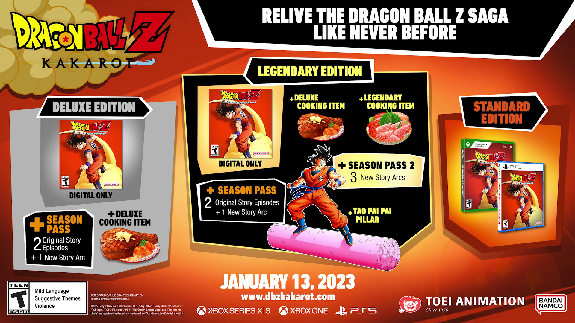 Series Dragon Ball Dates New January Set Editions Release Z: X|S Kanzenshuu in PlayStation 2023 + Kakarot\